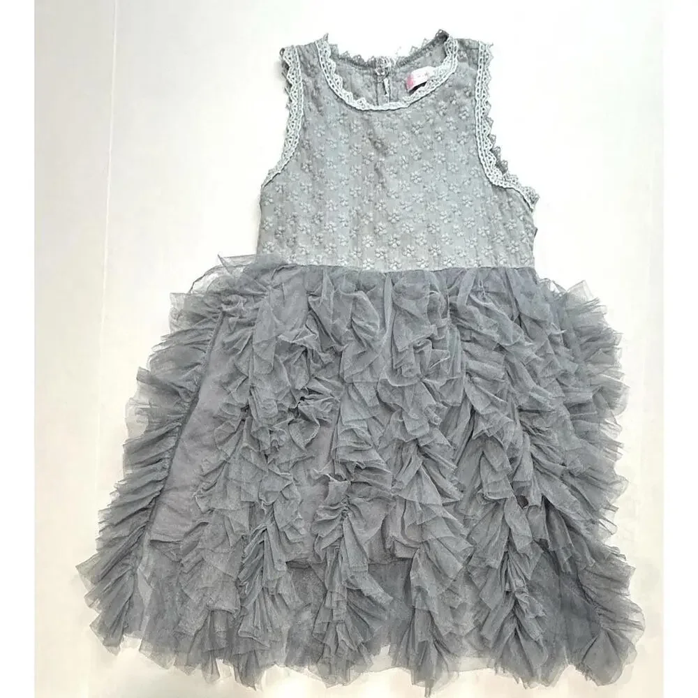 Hudiehua Girls Tutu Dress Tulle Sleeveless Floral Lace Gray  Size 130 cm US 8 - Picture 6 of 14